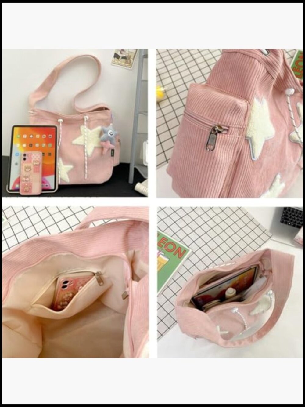 Corduroy Crossbody Bag Y2K Aesthetic Messenger Shoulder Hobo Tote Work College - Picture 6 of 6